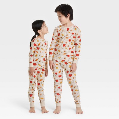 Kids' Fall Leaf Print Matching Family Pajama Set - Oatmeal 4