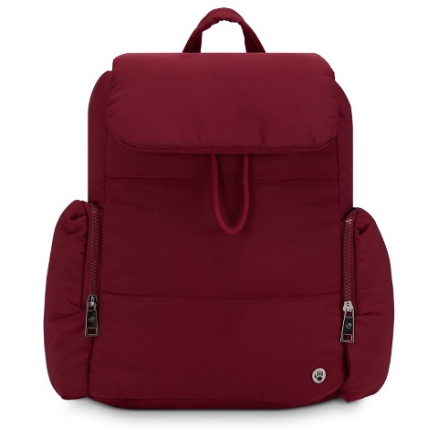 Bearpaw Women's Backpack - Puffy Quilted Top Open Backpack for Women, Bucket Bag for Work & Travel | Fits Most 15" Laptops, Burgundy