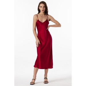 SilkSilky Women's Spaghetti Strap Long Silk Nightgown/Dress - 1 of 4