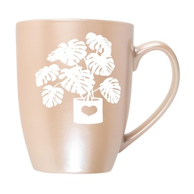 Elanze Designs Botanical Foliage Nature Coffee Cup Mug 10 Ounce Ceramic With Shimmery Metallic Finish Elegant Minimalist Monstera in Heart Planter