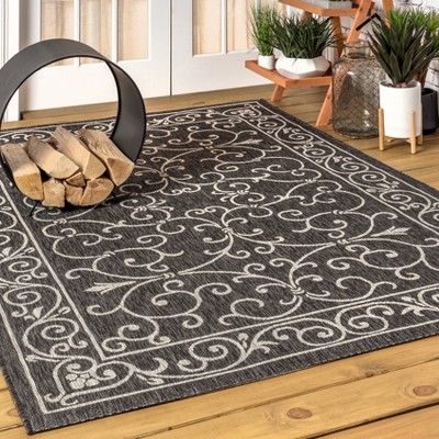 Charleston Black and Gray Filigree 9' x 12' Indoor/Outdoor Area Rug