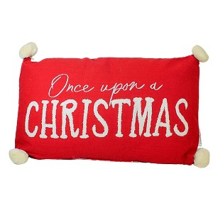 Ganz 4.0 Inch Holiday Christmas Pillow Christmas Pom Pom's  Message Throw Pillows - 1 of 3