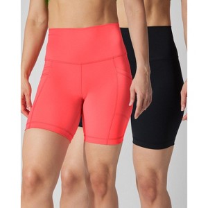 90 Degree By Reflex Womens 2 Pack Wonderlink Tribeca Elastic Free High Waist 7" Side Pocket Short and Everyday Basic Short - 1 of 4