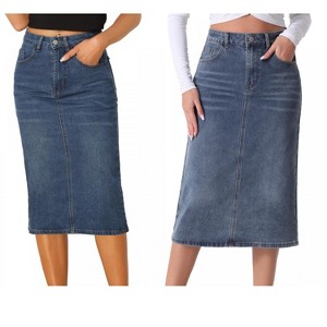 Allegra K Women's Casual High Waist Stretchy Midi Jean Skirt 2 Packs - 1 of 4