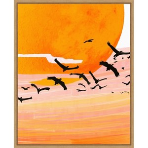 Amanti Art Time Flies Bird Sunset by Uma Gokhale Framed Canvas Wall Art - 1 of 4