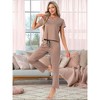 INSPIRE CHIC Women's 2 Pcs Pajamas Set Short Sleeve V Neck Pullover Top with Pants Soft Knit Sleepwear Lounge Set - 3 of 4