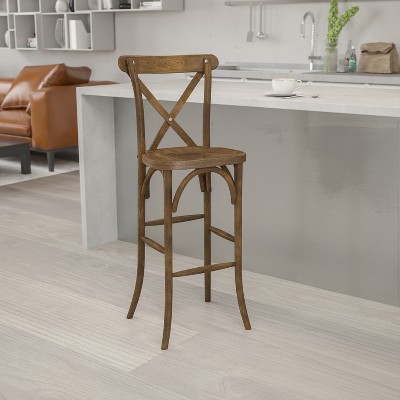Antique Dark Beechwood Cross Back Barstool
