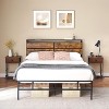 Homhougo Rustic Industrial Full Size Bed Frame with Storage Bedside, Vintage Wood Headboard, Metal Mattress Foundation, Strong Slats Support, Brown - 3 of 4