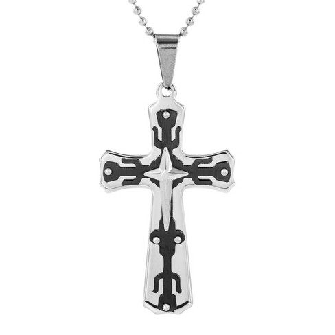 Men's Stainless Steel Plated Triple Layer Cross Pendant Necklace ...