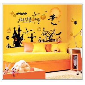 10pcs Halloween Bat Pumpkin Print Electrostatic Stickers For Window Glass Door Decoration - 1 of 4