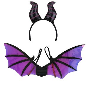 HalloweenCostumes.com One Size Fits Most  Women  Maleficent Dragon Horns Headband and Wings Kit, Black/Purple - 1 of 4
