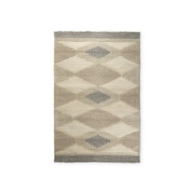Beige Brown And Gray Wool Geometric Hand Woven Area Rug