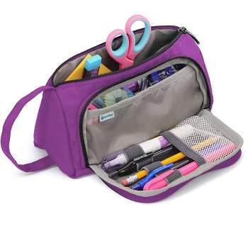 iSuperb Standing Pencil Case 2 Compartments Pouch Large Purple