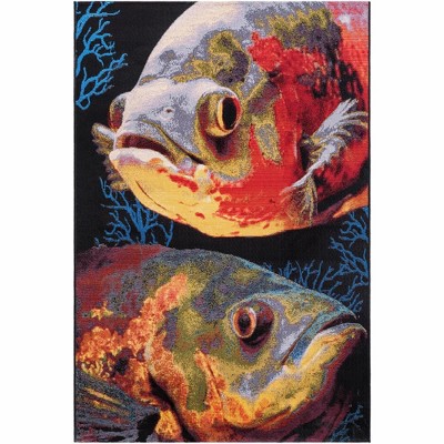Colorful Abstract Fish Design Outdoor Area Rug 4' x 6'