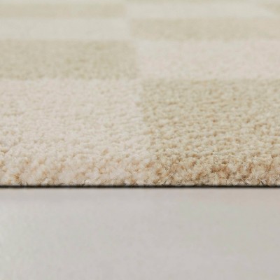 Reinhart Beige Checkered Rectangular Stain-Resistant Synthetic Area Rug