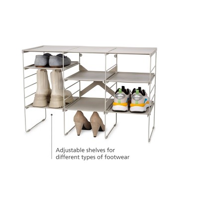 Adjustable Off-White Metal Stackable Shoe Rack