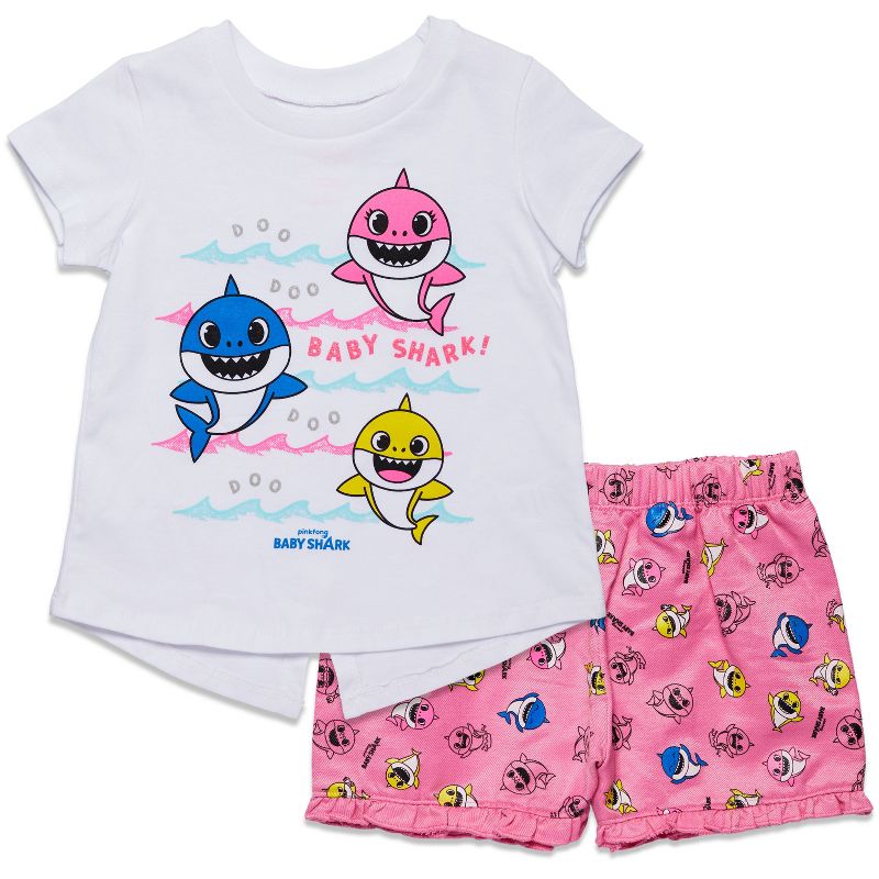Pinkfong Baby Shark Little Girls French Terry Graphic T-Shirt & Shorts Set Pink/White , 1 of 4