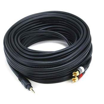 Monoprice Audio Cable - 35 Feet - Black | Premium Stereo Male to 2 RCA Male 22AWG, Gold Plated
