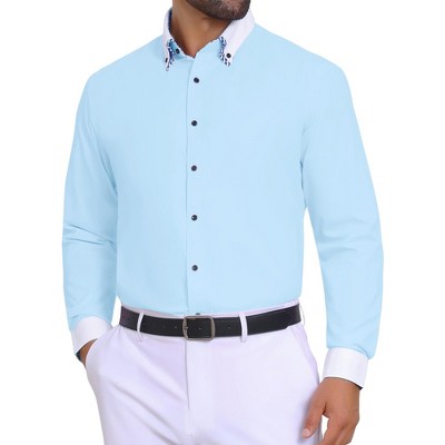 INSPIRE CHIC Men's Contrasting Colors Collar Long Sleeve Button Down Formal Business Dress Shirts