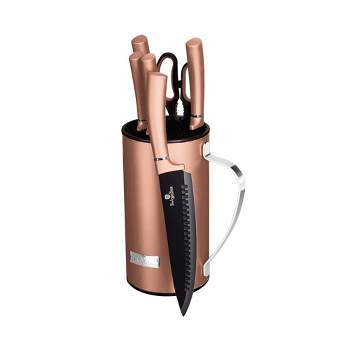 Styled Settings copper Knife Set , A Knife Set with Sharpener Built-In ,  Upright 7-Piece Rose gold Knife Set - Self Sharpening Knife Set With Bl