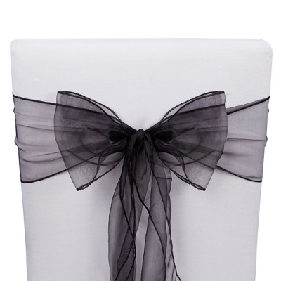 Sparkle and Bash 25 Pack Black Organza Ribbon Chair Bows for Wedding, Baby Shower, Birthday Party Decorations