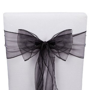 Sparkle and Bash 25 Pack Black Organza Ribbon Chair Bows for Wedding, Baby Shower, Birthday Party Decorations - 1 of 4