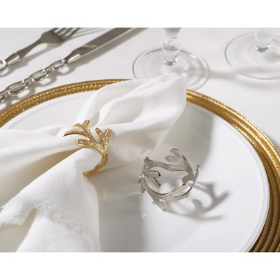 Gold Vine Leaf Design Metal Napkin Rings Set of 4