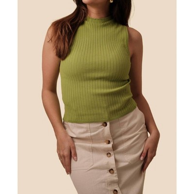 Women's Nashville Ribbed High Neck Stretch Top - LUCY PARIS
