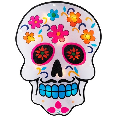 15" Lighted Sugar Skull Halloween Window Silhouette Decoration - image 1 of 4