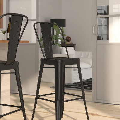 Black 30" Metal Bar Stool with Removable Back and Footrest