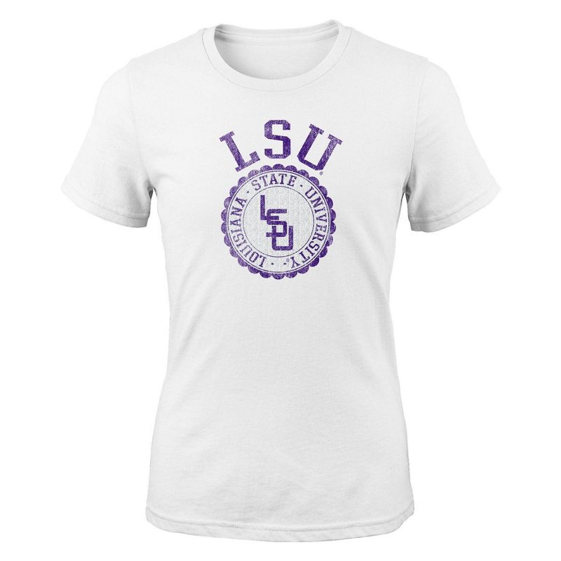 NCAA LSU Tigers Girls&#39; White Crew Neck T-Shirt, 1 of 2