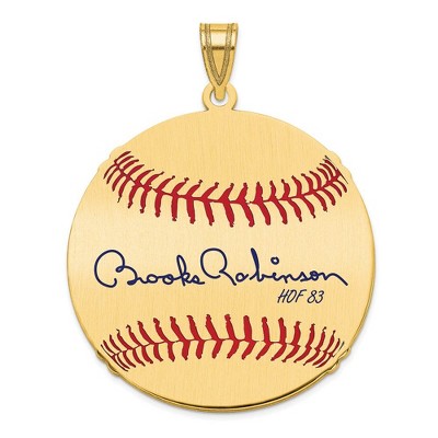 Black Bow Jewelry 14K Gold Plated Brooks Robinson Signature LG Enamel Baseball Pendant