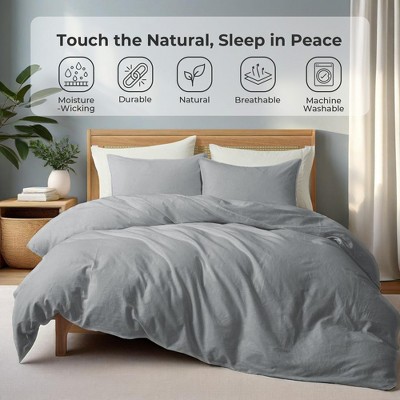 Peace Nest Linen Cotton Blend Duvet Cover Set, Durable, Breathable & Moisture-Wicking, 3 Piece Bedding Set with Pillow Shams