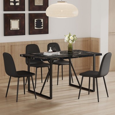 NicBex Dining Table Set for 4 Kitchen Table Modern Mid-Century Black Marble Pattern MDF Dining Set Upholstered Side Chairs for Dining Room