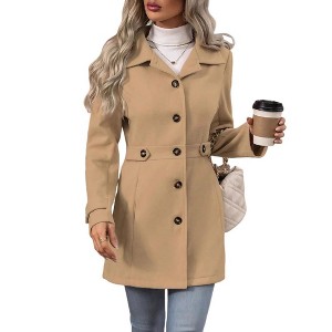 Coolmee Women's Winter Classic Outwear Overcoat with Pockets Casual Mid-thigh Single Breasted Pea Coat - 1 of 4