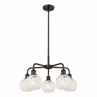White Mouchette - 5 Light Stem Hung Chandelier In Modern Style-13.5 Inches Tall and 24 Inches Wide