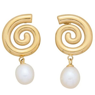Pompeii3 18k Yellow Gold Plated 1.5" Fresh Water Pearl Push Back Studs