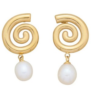 Pompeii3 18k Yellow Gold Plated 1.5" Fresh Water Pearl Push Back Studs - 1 of 4