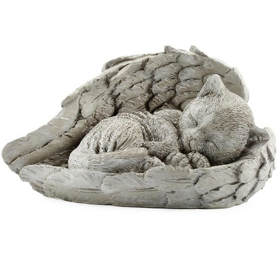 AuldHome Design Angel Cat Memorial Statue; Garden Resin Sleeping Cat Figurine