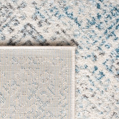 Ivory and Turquoise Geometric Hand-Knotted Runner Rug