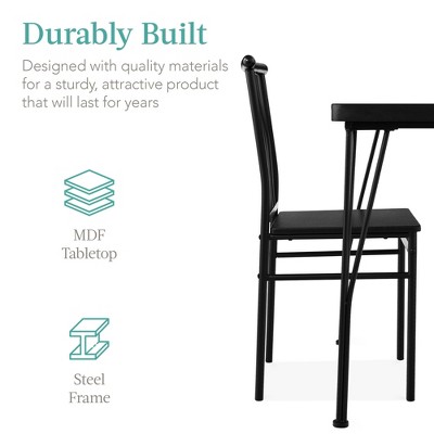 Black Metal and Wood 3-Piece Square Dining Set with Slat Back Chairs