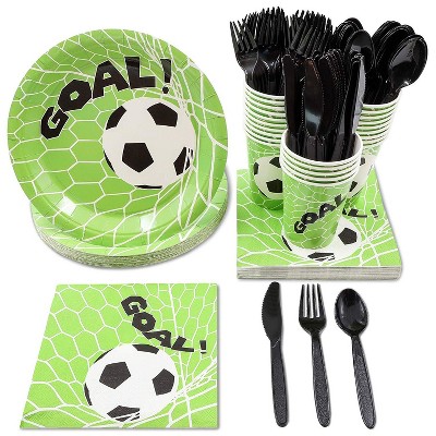 Juvale 24 Set Soccer Party Supplies Dinnerware Knives Spoons Forks Plates Napkins Cups