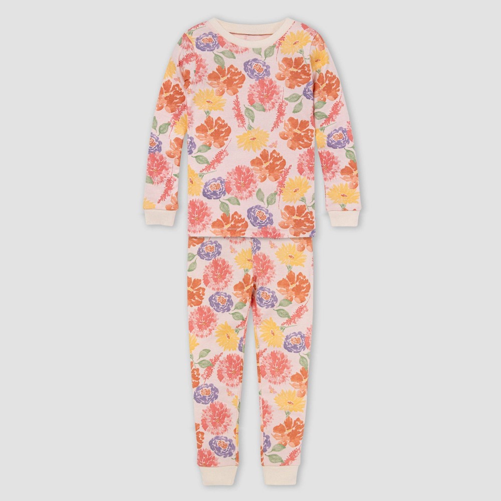 size 6 Burt's Bees Baby Girls' 2pc Floral Organic Cotton Pajama Set - Cream 6, Ivory