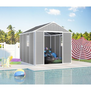 Resin Outdoor Storage Shed with Floor , Lockable Doors & Windows, All-Weather Tool House for Garden, Backyard, Lawn Mower Storage - 1 of 4