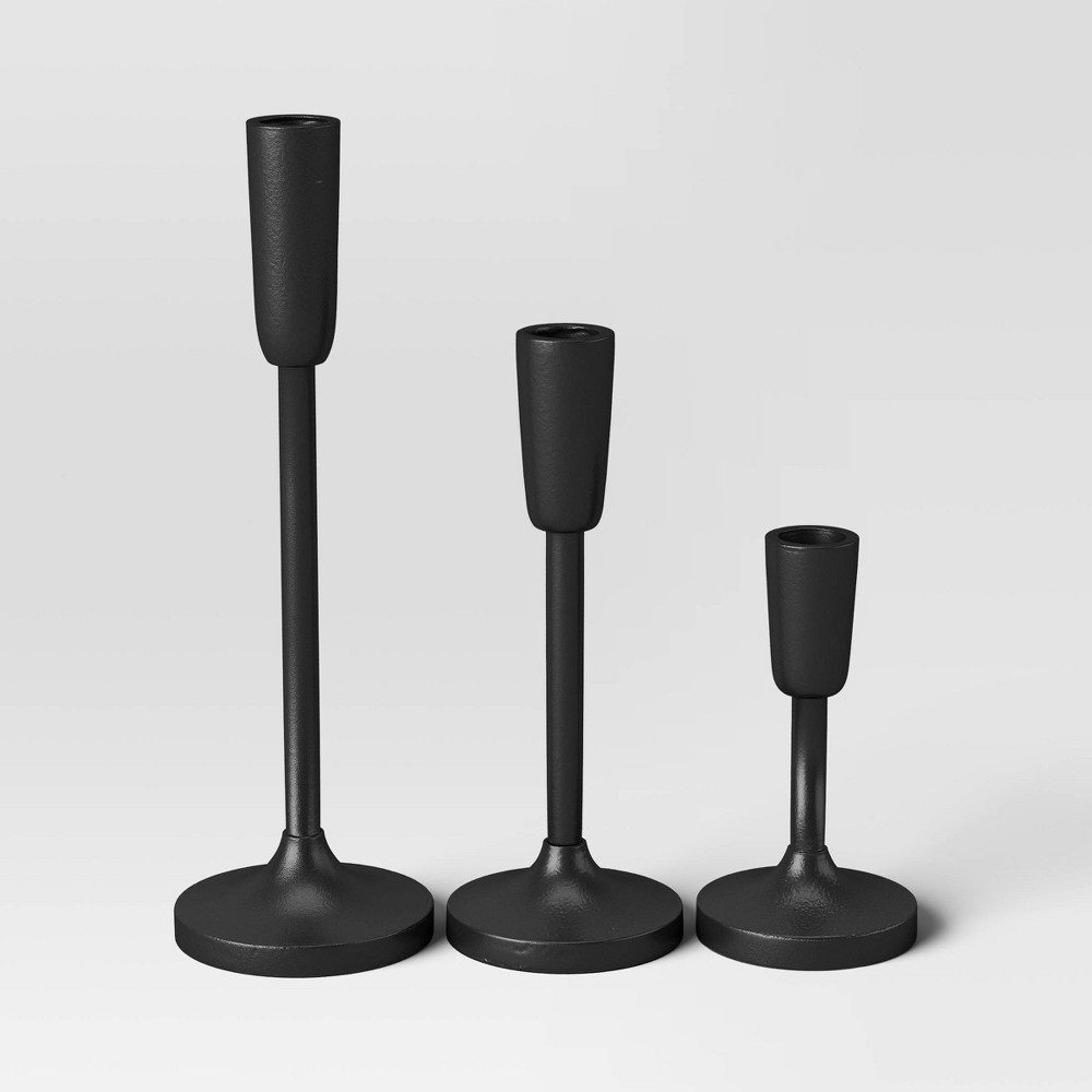 Photos - Figurine / Candlestick Set of 3 Aluminum Taper Holders Black - Threshold™