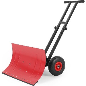 TackView Snow Shovel with Wheels, Heavy Duty Double Rod Wheeled Snow Pusher with Metal Blade, for Driveway Sidewalk Yard - 1 of 4