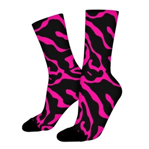 Pink Zebra 80s 90s Style Women Printed Crew Socks Funny Funky Socks Soft Polyester Novelty Gifts for Artists Men - 1 of 1