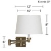 Barnes and Ivy Modern Swing Arm Wall Lamp with Cord Cover Antique Brass Plug-In Light Fixture White Linen Drum Shade for Bedroom - 3 of 4