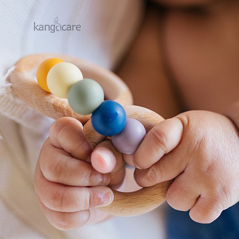Kanga Care Silicone & Wood Bubble Teething Ring :: Rainbow Multicolored, 2 of 5