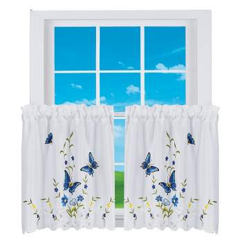 Collections Etc Butterfly Floral Rod Pocket Top Window Curtains, Single Panel,